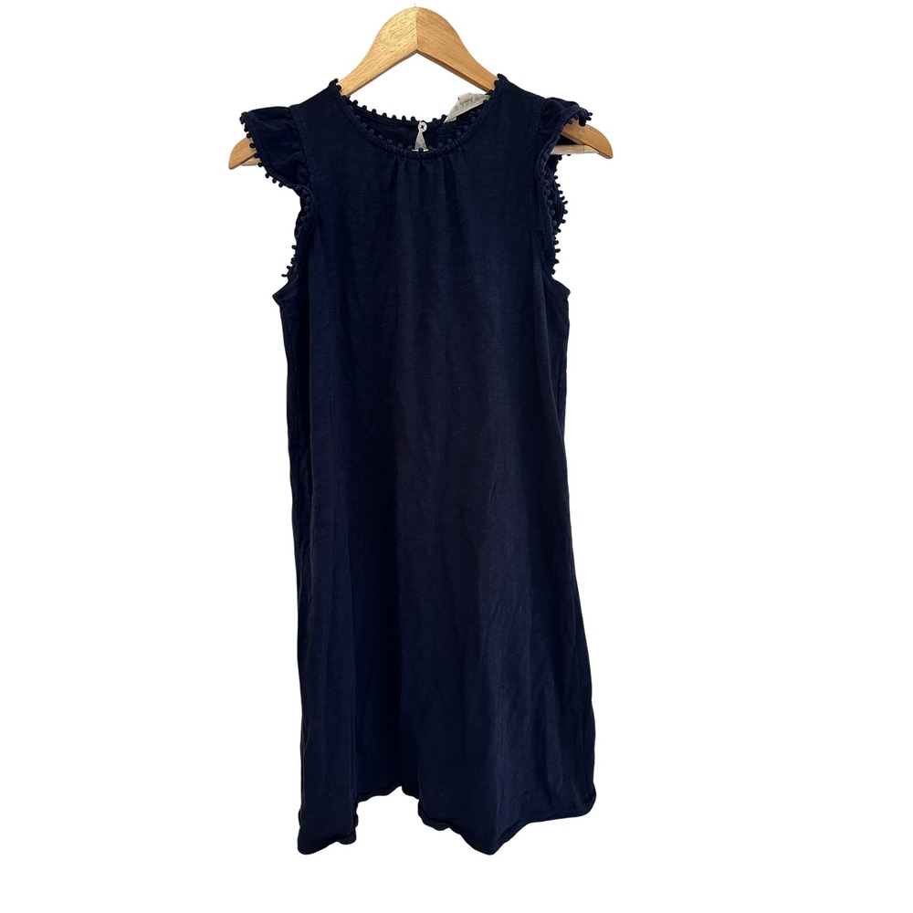 Boden Georgina Pom Ruffle Dress Mini Navy Blue Cotton Jersey US 4L Cottagecore - Picture 3 of 6